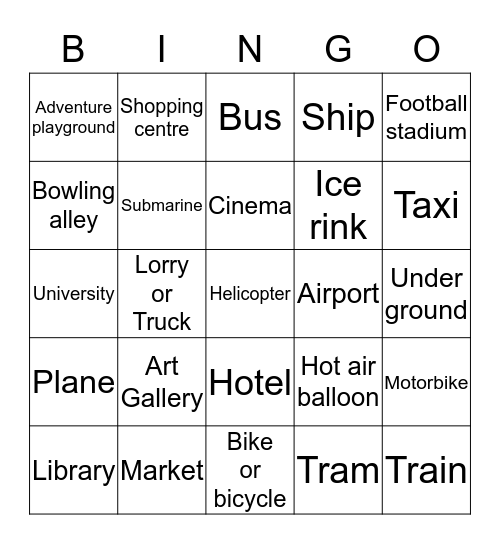 Places in the city Bingo Card