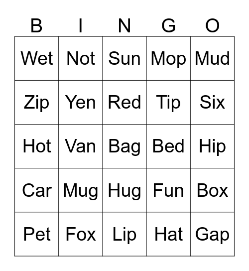 CVCs BINGO Card