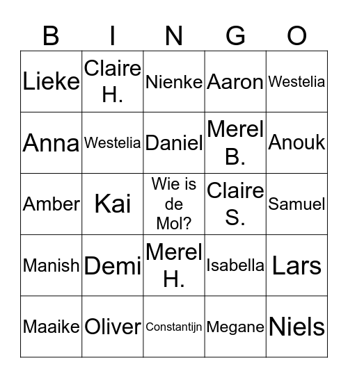 Wie is de Mol - bingo Card