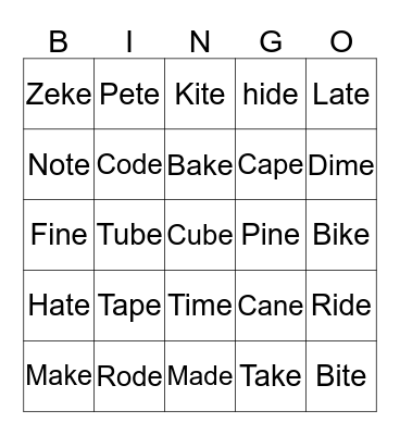 MAGIC "E" BINGO Card