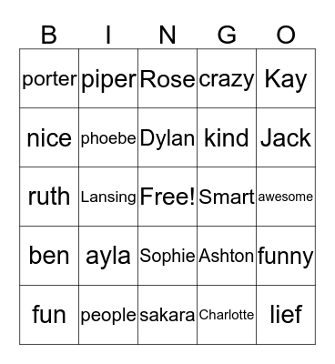 Avari`s friends Bingo Card