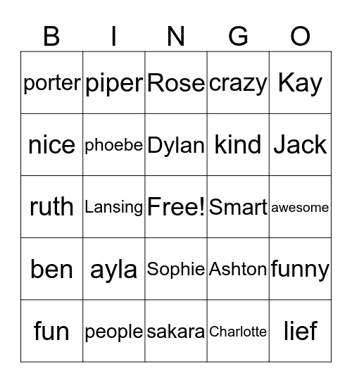 Avari`s friends Bingo Card