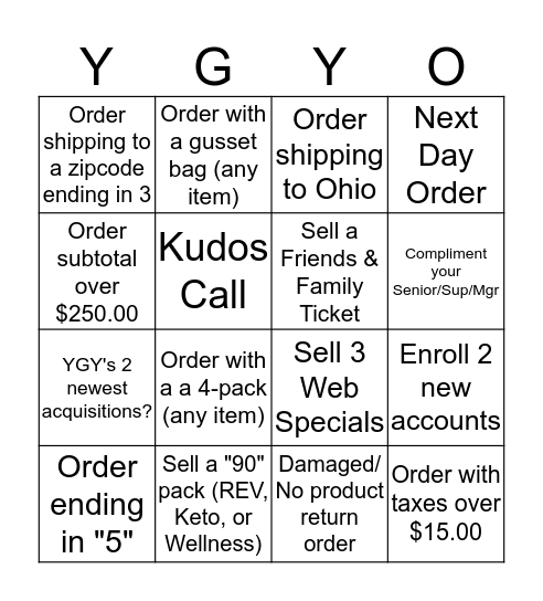 YGY-O! 0022818 Bingo Card