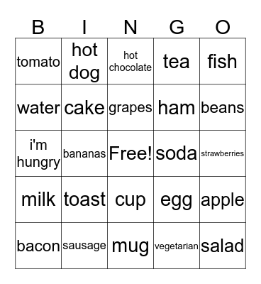 La comida Bingo Card