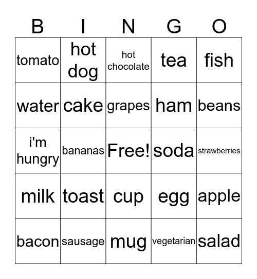 La comida Bingo Card