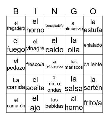 7A Vocabulario Auténtico SP2 Bingo Card