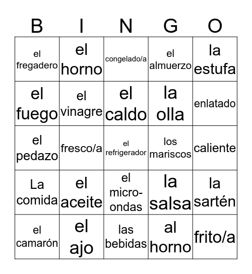 7A Vocabulario Auténtico SP2 Bingo Card