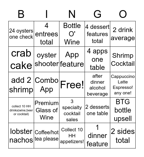 OTH Bingo Cocktail Bingo Card