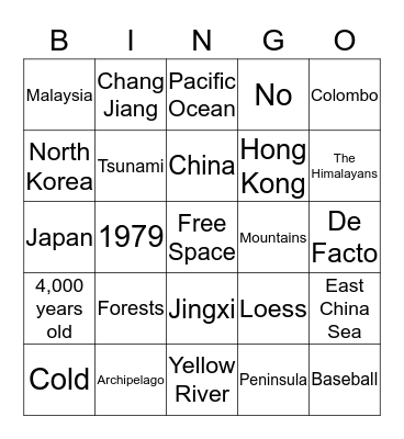 East Asia Bingo Card