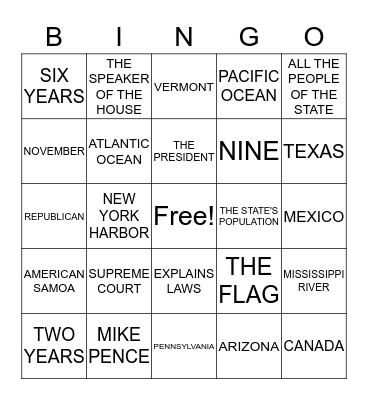 U.S. Citizenship BINGO Card