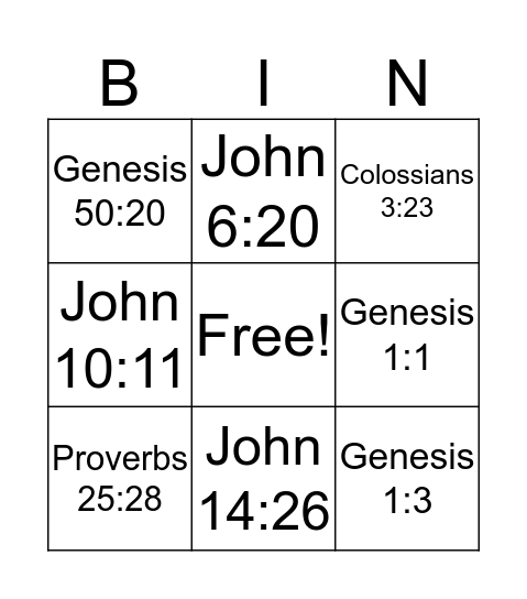 Memory Verse Bingo Card