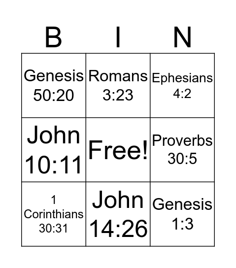 Memory Verse Bingo Card