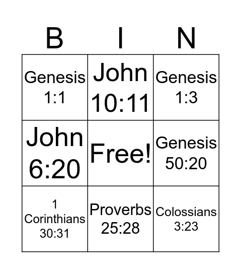 Memory Verse Bingo Card