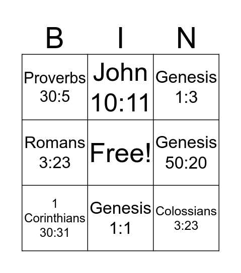 Memory Verse Bingo Card