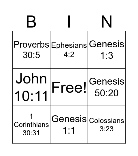 Memory Verse Bingo Card