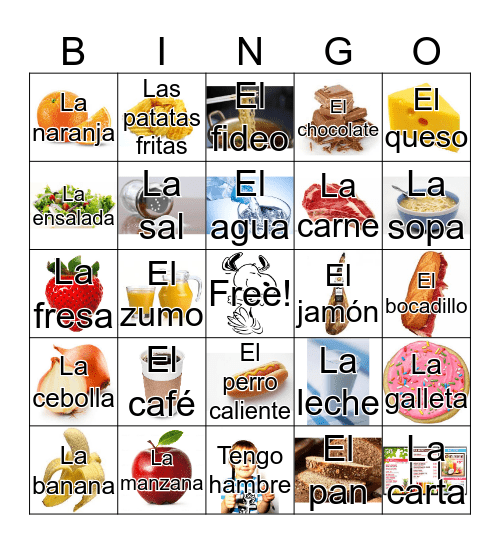 Comida en Español Bingo Card