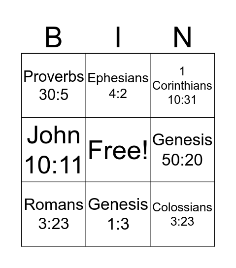 Memory Verse Bingo Card