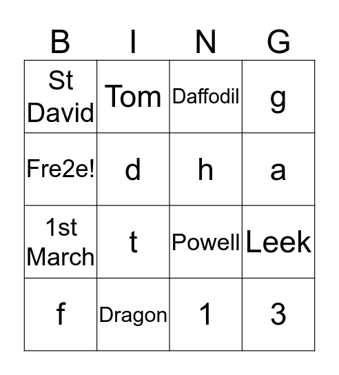 Dydd Gwyl Dewi Bingo Card