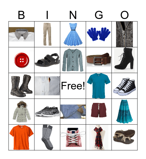 Clothes Bingo Card