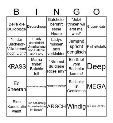Bachelor Bingo 2018 Folge 7+8 Bingo Card