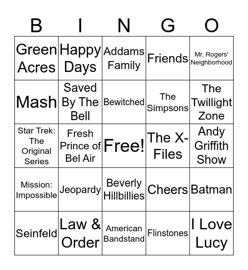 Name the TV Show! Bingo Card