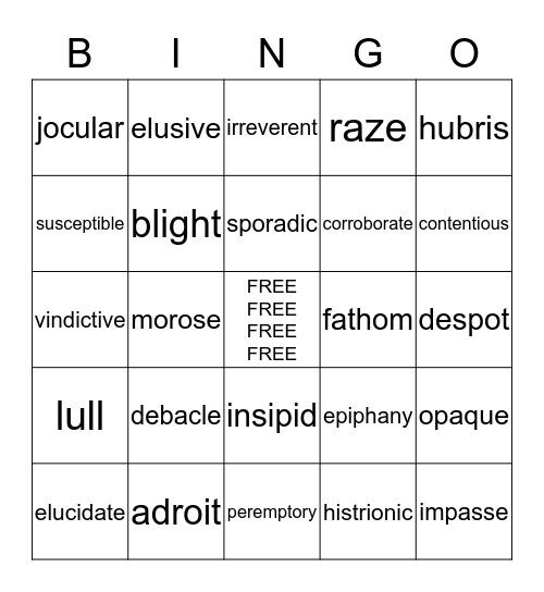 VOCABULARY BINGO Card