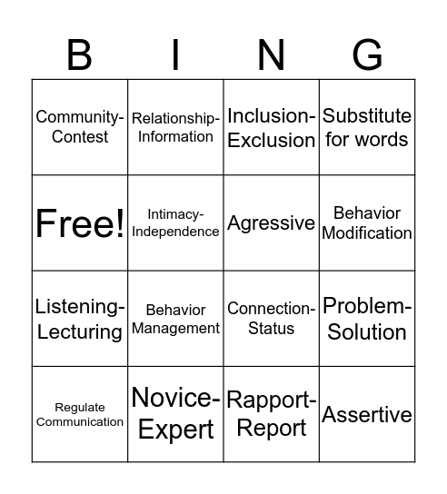 REC 347 Exam 2 Bingo Card