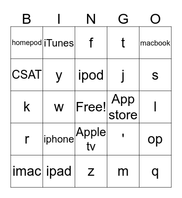 Apple Bingo Card