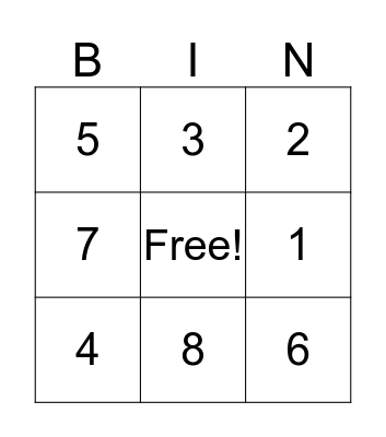 Number Bingo Card