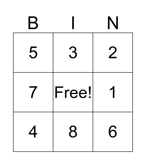 Number Bingo Card