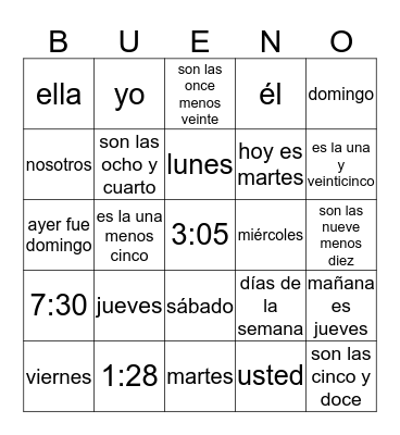 5TH DIAS HORA Bingo Card