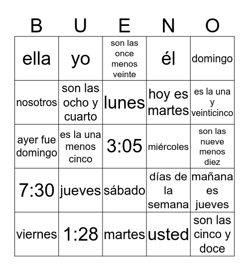 5TH DIAS HORA Bingo Card