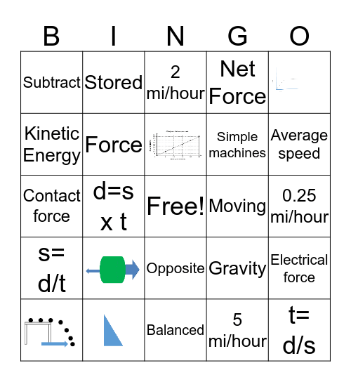 Force & Motion Bingo Card