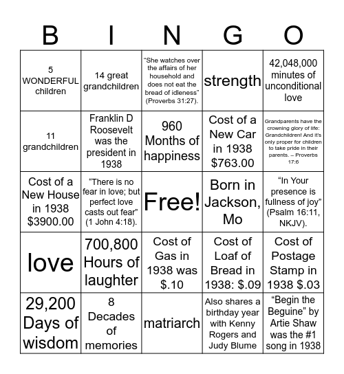 Untitled Bingo Card