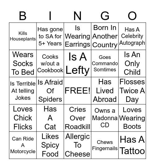 Young Adults Kickoff Bingo Card