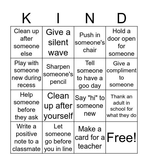 Bingo: Random Acts of Kindness Bingo Card