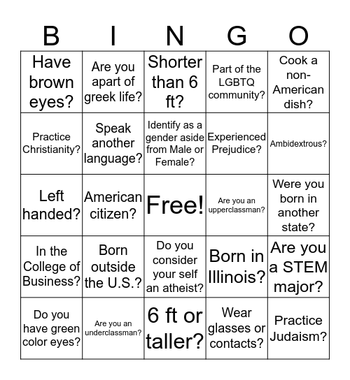 Diversity Bingo Card