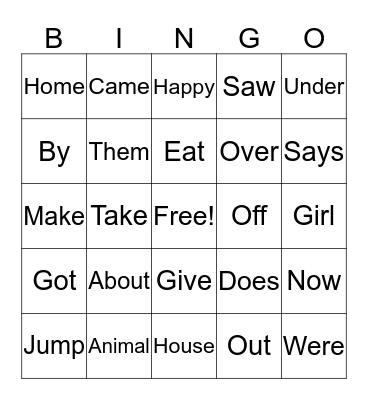 2G Power Words Bingo Card