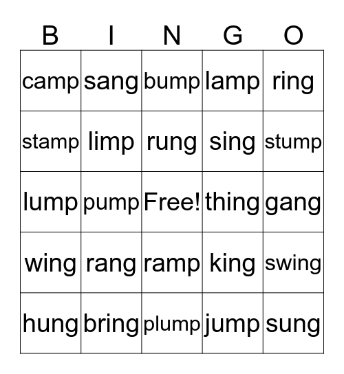 Short Vowels Bingo Card