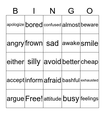 feelings Bingo Card