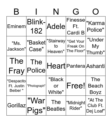 Jimmy Geez Music Bingo Card