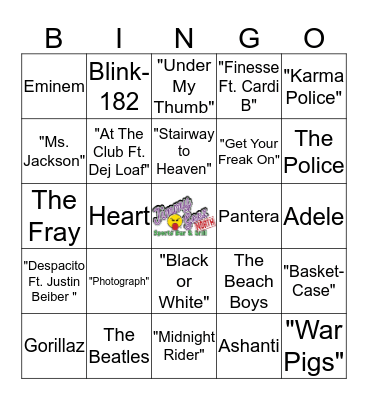 Jimmy Geez Music Bingo Card