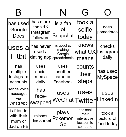 ARTS2095 Find someone who.. Bingo Card