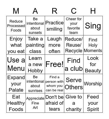 MARCH to Self-Care Bingo Card