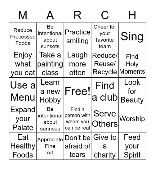 MARCH to Self-Care Bingo Card