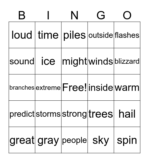 Stormy Weather Bingo Card