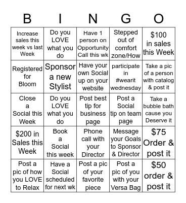 SnapItChic Team Weekly BINGO Card