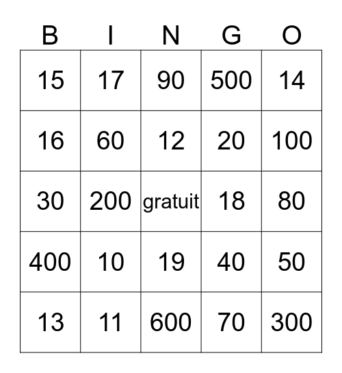 les chiffres 10 a 19 20 30 40 50 60 70 80 90 100 200 300
