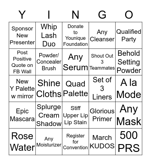 March YINGO Bingo Card