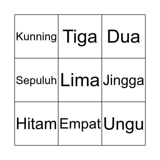 Indonesian Bingo Card